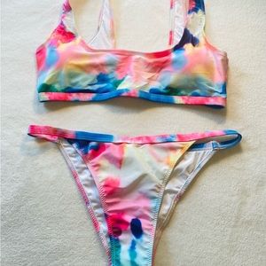 Tie Dye Two Piece Sport Cheeky Scoop Bikini Swim Suit Size Large